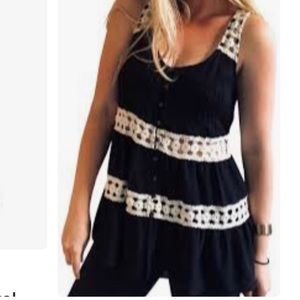 ANTHROPOLOGIE Vanessa Virginia Black Crochet Tiered Tank Top XS